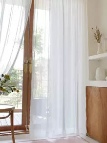 1 件白色聚酯纖維紗窗簾,簡約風格,適合客廳、臥室門窗裝飾 - 白色 - 查看 7