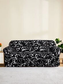1入組裝滌綸沙發套圖形圖案荷葉邊彈力沙發套適用於客廳 - 彩色 - 查看 1
