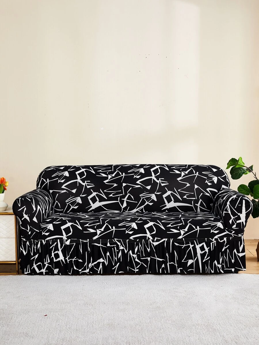 1入組裝滌綸沙發套圖形圖案荷葉邊彈力沙發套適用於客廳 - 彩色 - 查看 1
