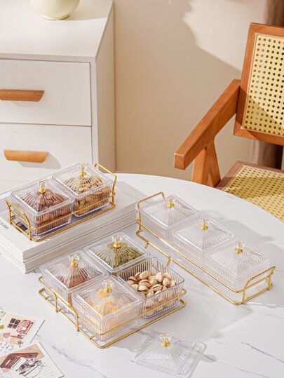 1 套 PMMA 托盘，带储物盒和盖子，豪华金色食物托盘，适合餐桌圣诞礼物