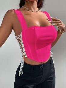 SHEIN Privé 側邊綁帶弧形下擺吊帶上衣