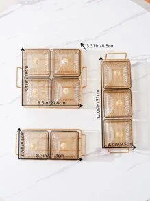 1pc PMMA Tray & 4pcs Clear Storage Box With Lid, Luxury Golden Food Tray Set For Table - Coffee Brown - View 2