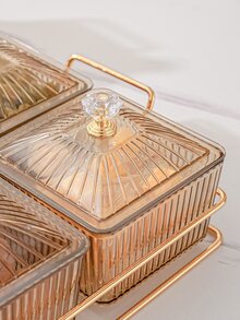 1pc PMMA Tray & 4pcs Clear Storage Box With Lid, Luxury Golden Food Tray Set For Table - Coffee Brown - View 6