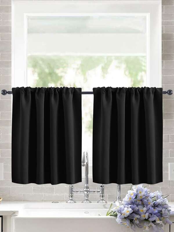 1pc High Blackout Solid Color Curtain Fabric, Polyester Rod Pocket Top, Easy To Hang, All-Season Blackout, Suitable For Kitchen, Living Room, Office Decor
