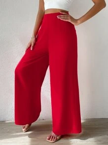 Chiquease Solid Wide Leg Trousers - Red - View 1