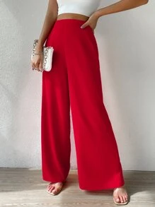 Chiquease Solid Wide Leg Trousers - Red - View 3