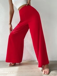 Chiquease Solid Wide Leg Trousers - Red - View 5