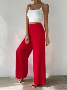 Chiquease Solid Wide Leg Trousers - Red - View 6