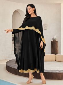 Al Najma 蕾絲拼接長袍連衣裙 - 黑色 - 查看 3