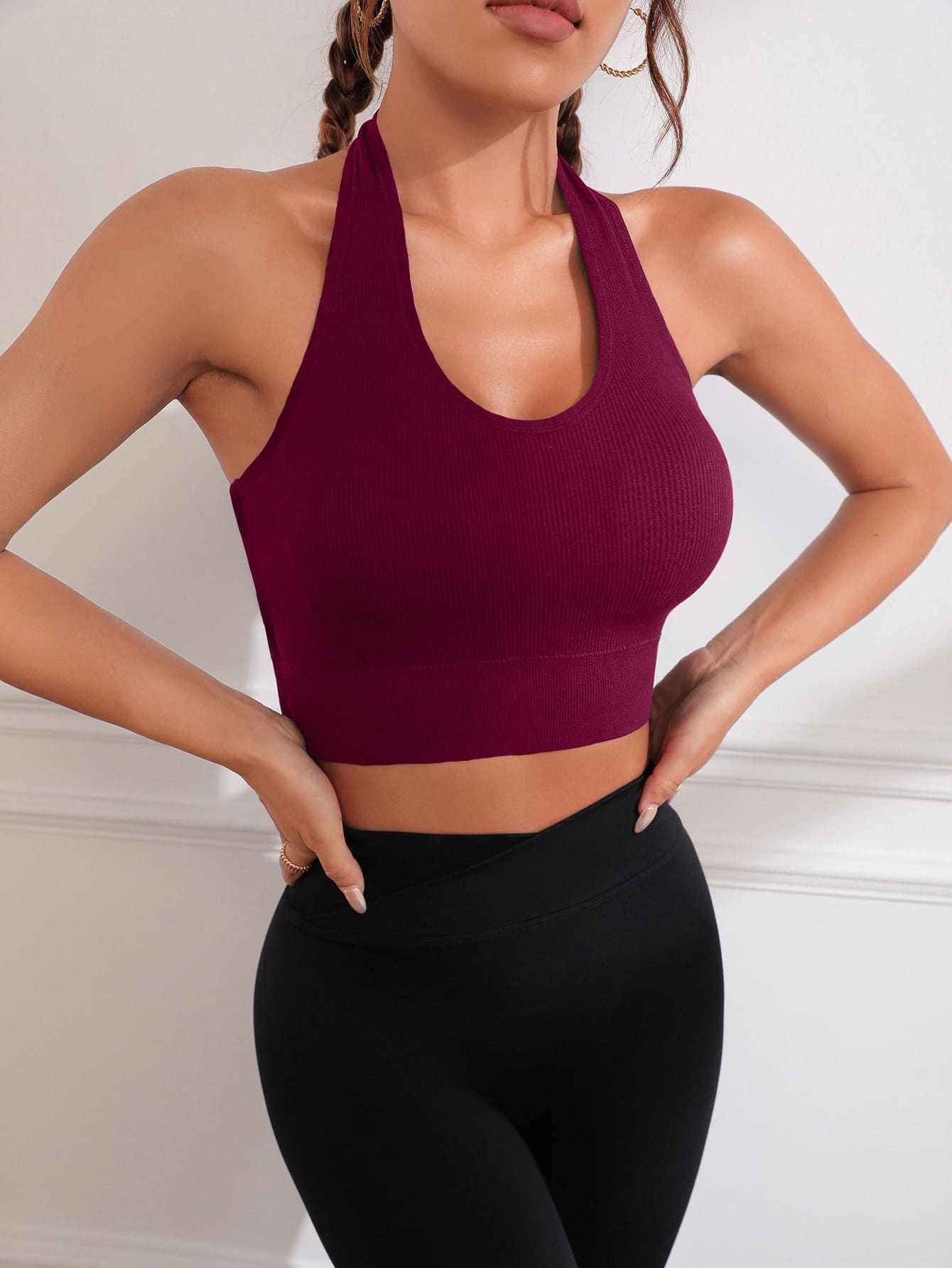 SHEIN Sport Studio Crisscross Backless Crop Halter Neck Backless Sports