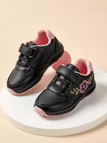 運動跑步鞋適用於女孩花卉圖案刺繡細節魔術貼帶運動鞋 - 彩色 - 查看 1