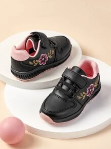 運動跑步鞋適用於女孩花卉圖案刺繡細節魔術貼帶運動鞋 - 彩色 - 查看 3