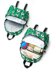 13 英寸/33 厘米男童時尚日托/學前背包採用足球主題設計，配有軟墊背部和可調節肩帶，非常適合學校和休閒使用