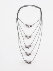 Bead Decor Layered Necklace - Gun Black - View 2
