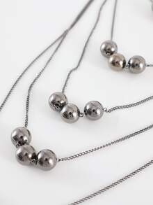 Bead Decor Layered Necklace - Gun Black - View 4