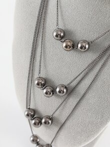 Bead Decor Layered Necklace - Gun Black - View 5
