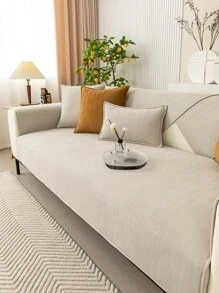 1pc Solid Color Chenille Sofa Cushion Cover, Simple Style Pet-Friendly Non-Slip Easy Clean Year-Round Holiday Party Sofa Slipcover