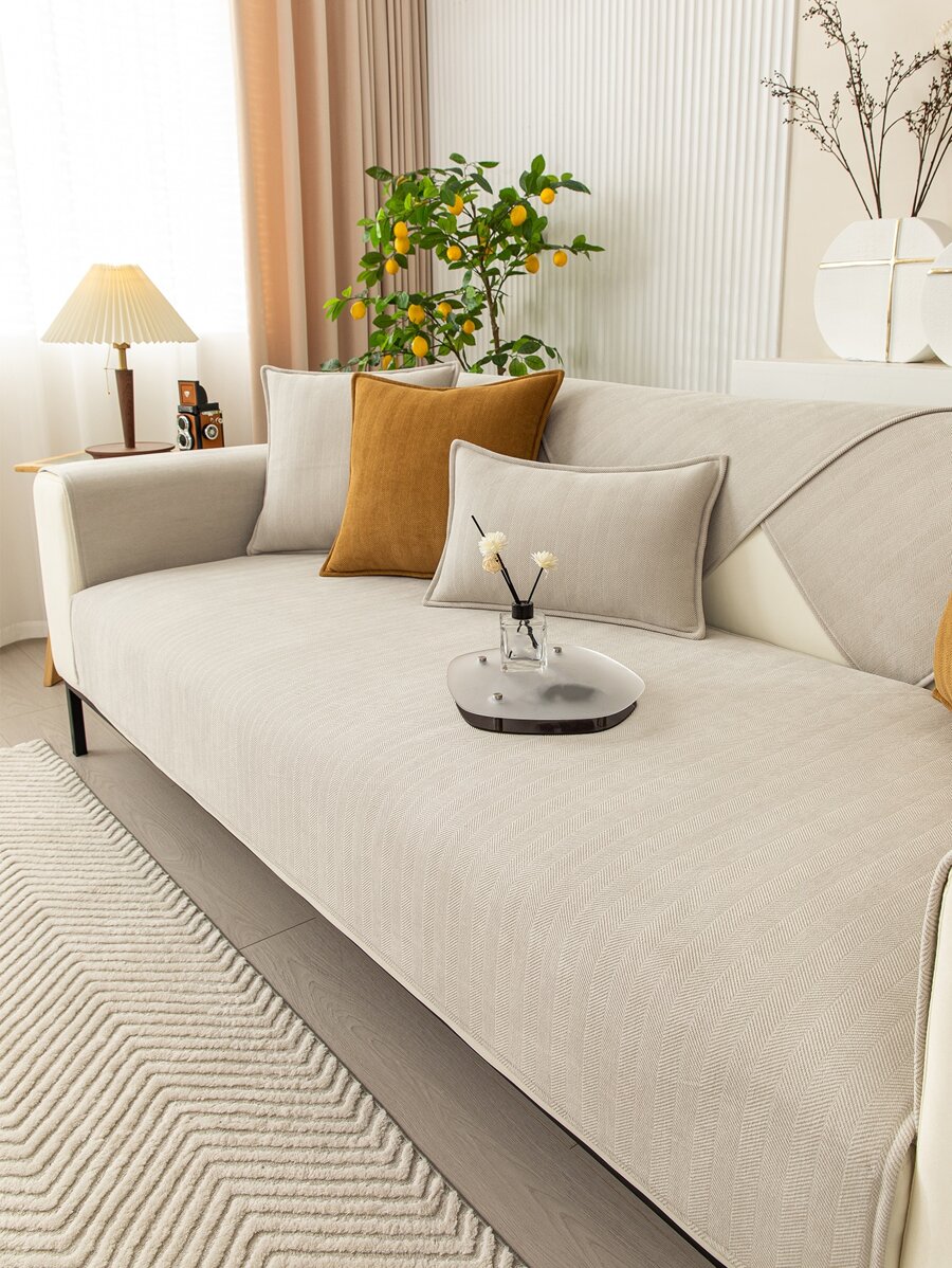 1pc Solid Color Chenille Sofa Cushion Cover, Simple Style Pet-Friendly Non-Slip Easy Clean Year-Round Holiday Party Sofa Slipcover