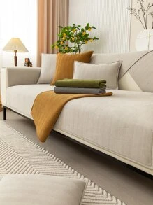 1pc Solid Color Chenille Sofa Cushion Cover, Simple Style Pet-Friendly Non-Slip Easy Clean Year-Round Holiday Party Sofa Slipcover