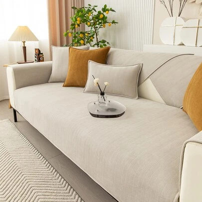 1 件纯色雪尼尔沙发垫套，简约风格宠物友好型防滑易清洁全年节日派对沙发套