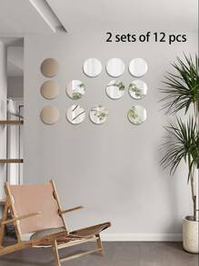 6 piezas/set de plástico Espejo minimalista redondo Decoración de pared de mariposa 3D autoadhesiva para casa - Plateado - Ver 6