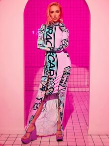 GXP 字母人物圖案小高領緊身洋裝 - 彩色 - 查看 3