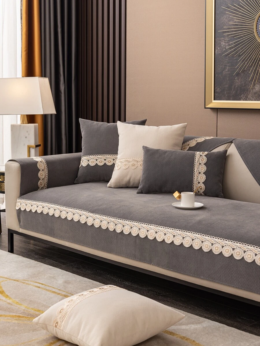 1 Khăn Sofa Màu Xám, Polyester Hiện Đại Guipure Ren Bảng Khăn Cho Gia Đình - Xám - Xem 1