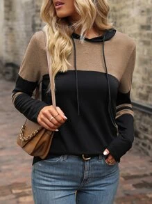 SHEIN LUNE Colourblock Drawstring Hooded Sweatshirt - Multicolor - View 3