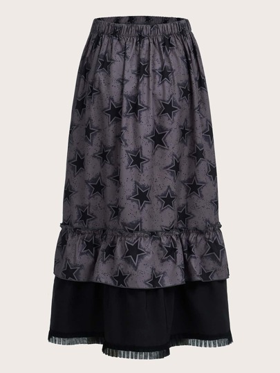 Falda con estampado de estrella bajo con fruncido