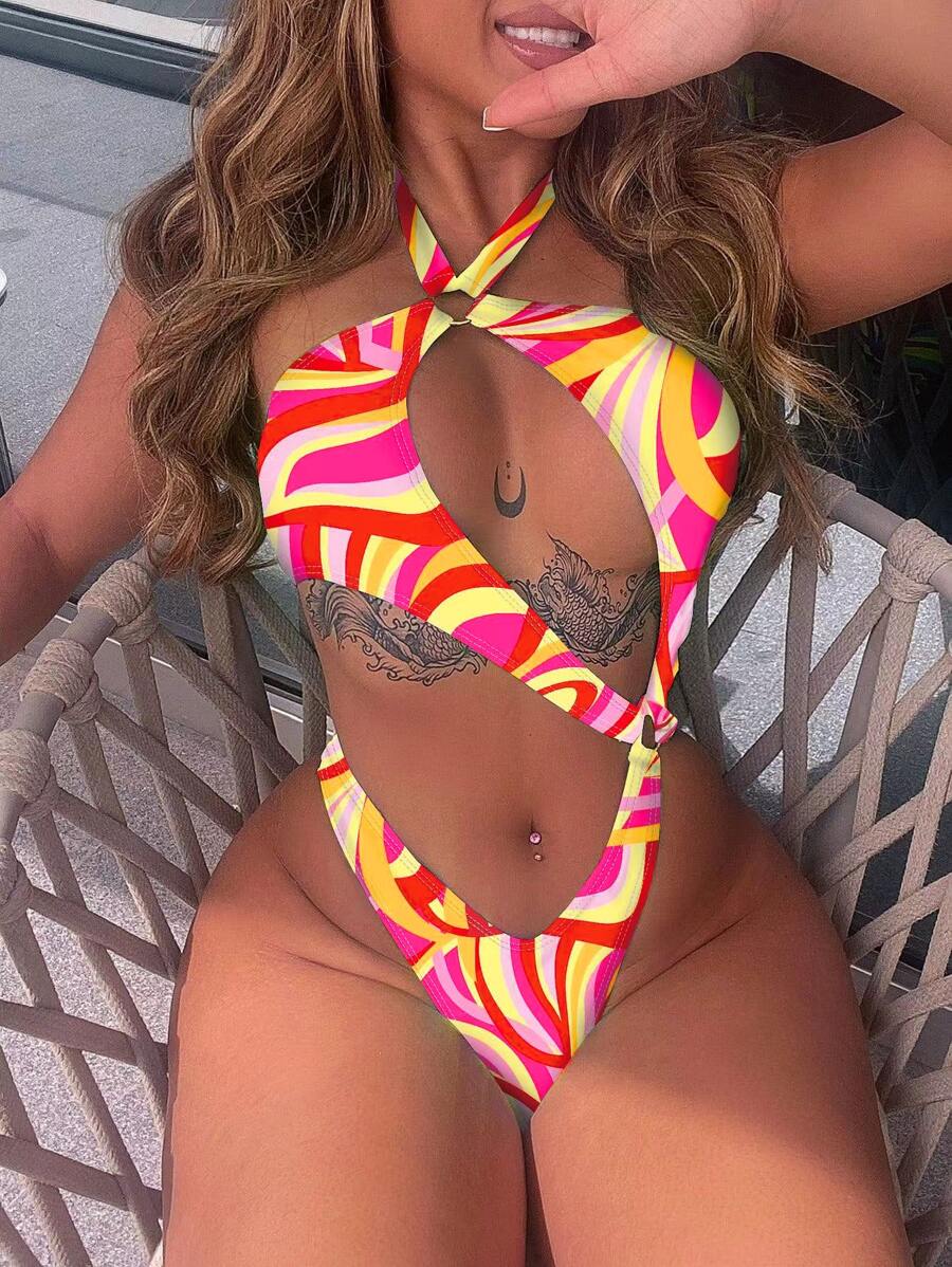 Swim SXY Bañador una pieza con estampado con abertura halter - Multicolor - Ver 1