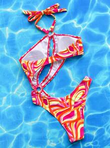 Swim SXY Bañador una pieza con estampado con abertura halter - Multicolor - Ver 2