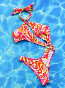 Swim SXY Bañador una pieza con estampado con abertura halter - Multicolor - Ver 3