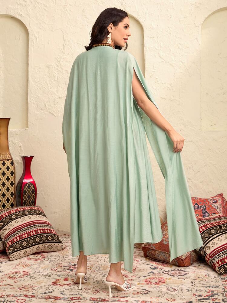 Notched Neck Embroidery Tape Dress & Cape Coat