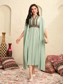 Modelyn 缺口領刺繡織帶連衣裙和斗篷外套 - 薄荷綠 - 查看 7