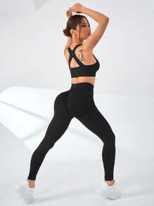 Yoga Basic Set bộ đồ thể thao màu trơn - màu đen - Xem 2