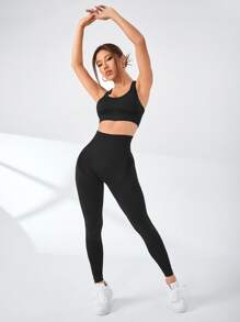 Yoga Basic Set bộ đồ thể thao màu trơn - màu đen - Xem 4