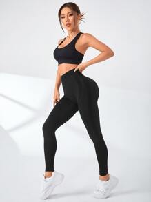 Yoga Basic Set bộ đồ thể thao màu trơn - màu đen - Xem 5