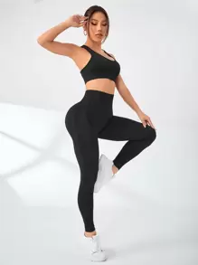 Yoga Basic Set bộ đồ thể thao màu trơn - màu đen - Xem 1