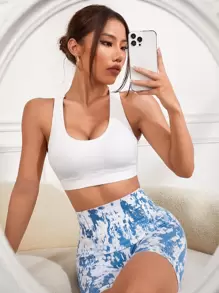 Easithlete Hollow Out Racerback Sports Bra - White - View 2