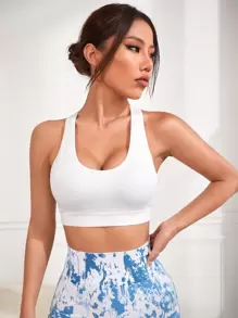 Easithlete Hollow Out Racerback Sports Bra - White - View 3