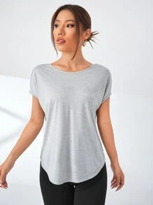 Yoga Basic Criss Cross Backless Batwing Sleeve Sports Tee - Grey - View 2