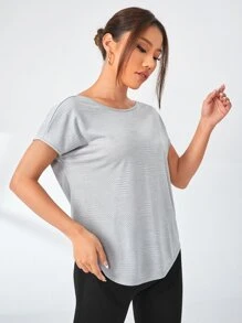 Yoga Basic Criss Cross Backless Batwing Sleeve Sports Tee - Grey - View 6
