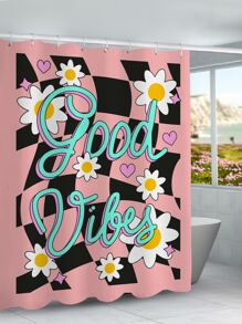 1入組裝浴用滌綸浴簾現代主義花卉和字母圖形浴簾襯墊 - 彩色 - 查看 1