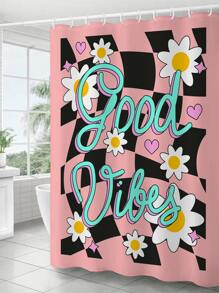 1入組裝浴用滌綸浴簾現代主義花卉和字母圖形浴簾襯墊 - 彩色 - 查看 3