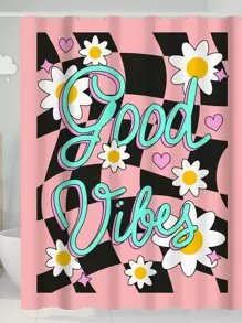 1入組裝浴用滌綸浴簾現代主義花卉和字母圖形浴簾襯墊 - 彩色 - 查看 4