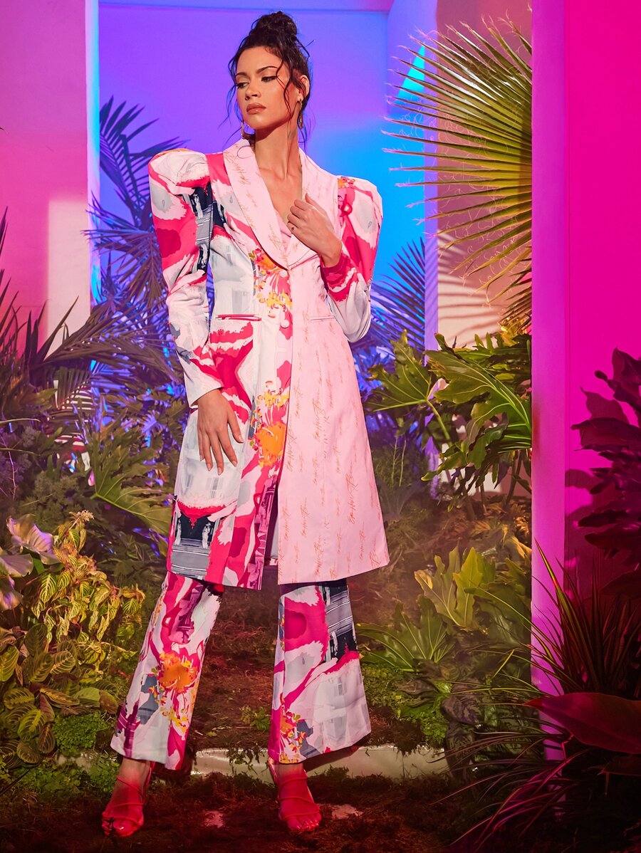 CHIASMO Áo khoác nữ Túi Nút phía trước Đồ họa Lá thư Thanh lịch - Nhiều màu - Xem 1