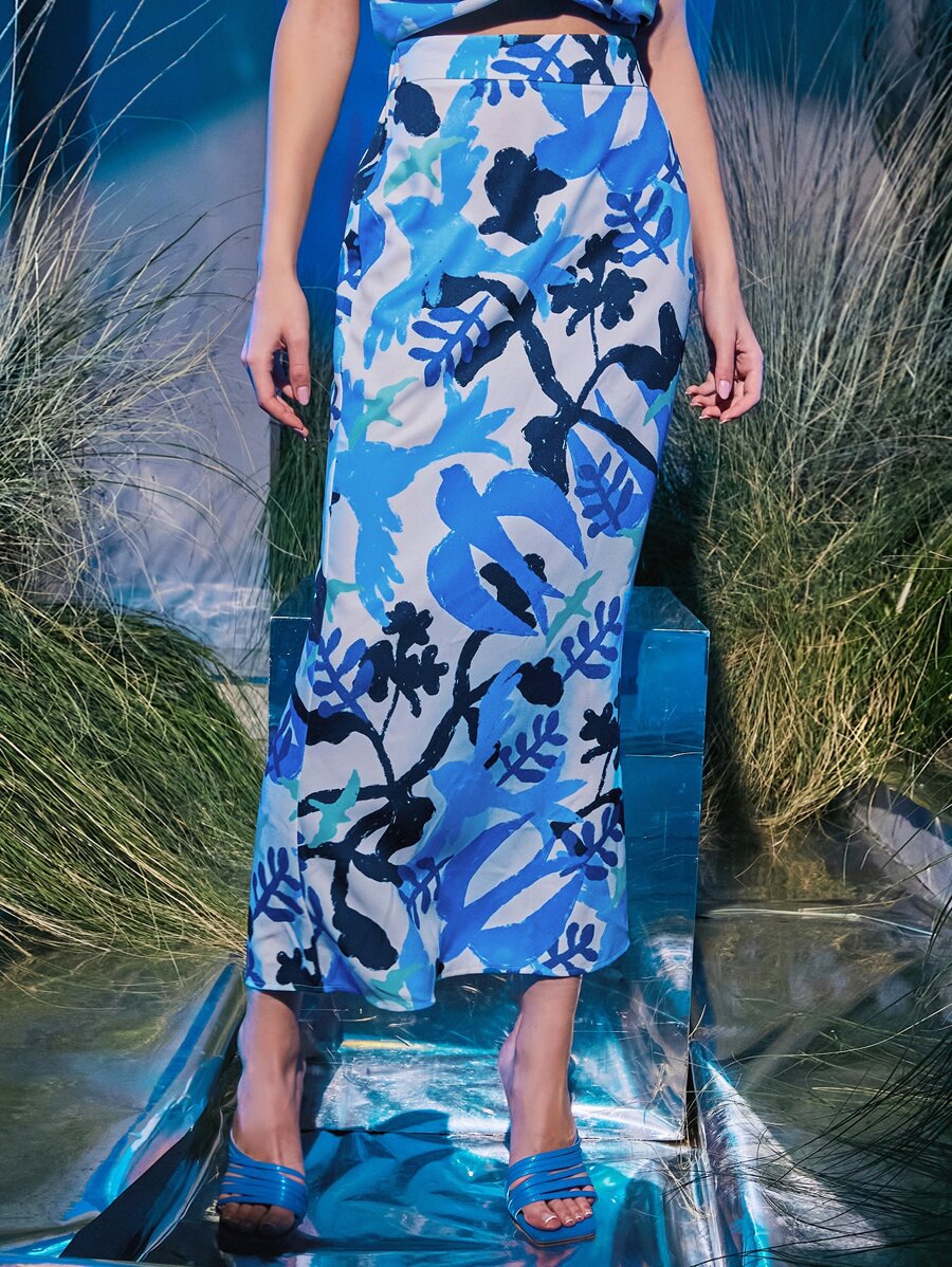 The Sky is the Limit 植物圖案魚尾短裙 - 彩色 - 查看 1