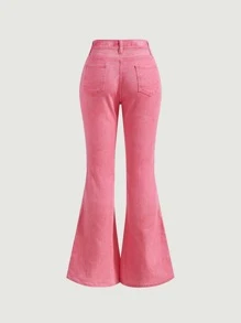 SHEIN MOD 素色牛仔喇叭褲 - 粉色 - 查看 2
