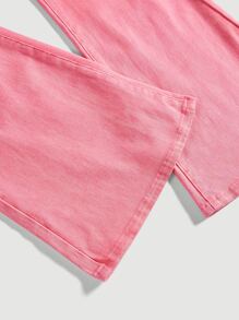 SHEIN MOD 素色牛仔喇叭褲 - 粉色 - 查看 4