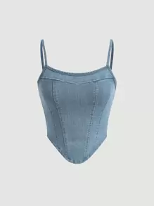 SHEIN MOD Solid Asymmetrical Hem Cami Denim Top - Light Wash - View 1